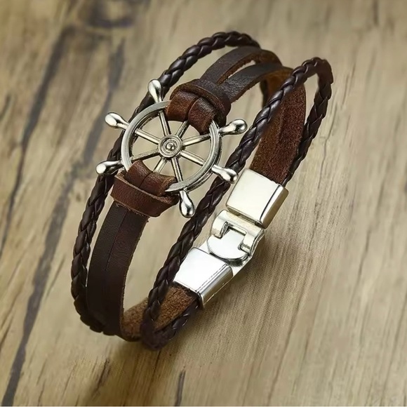 Men Sailor Rudder Multilayer Leather Bracelet for Men vintage Bracelet - Picture 3 of 3